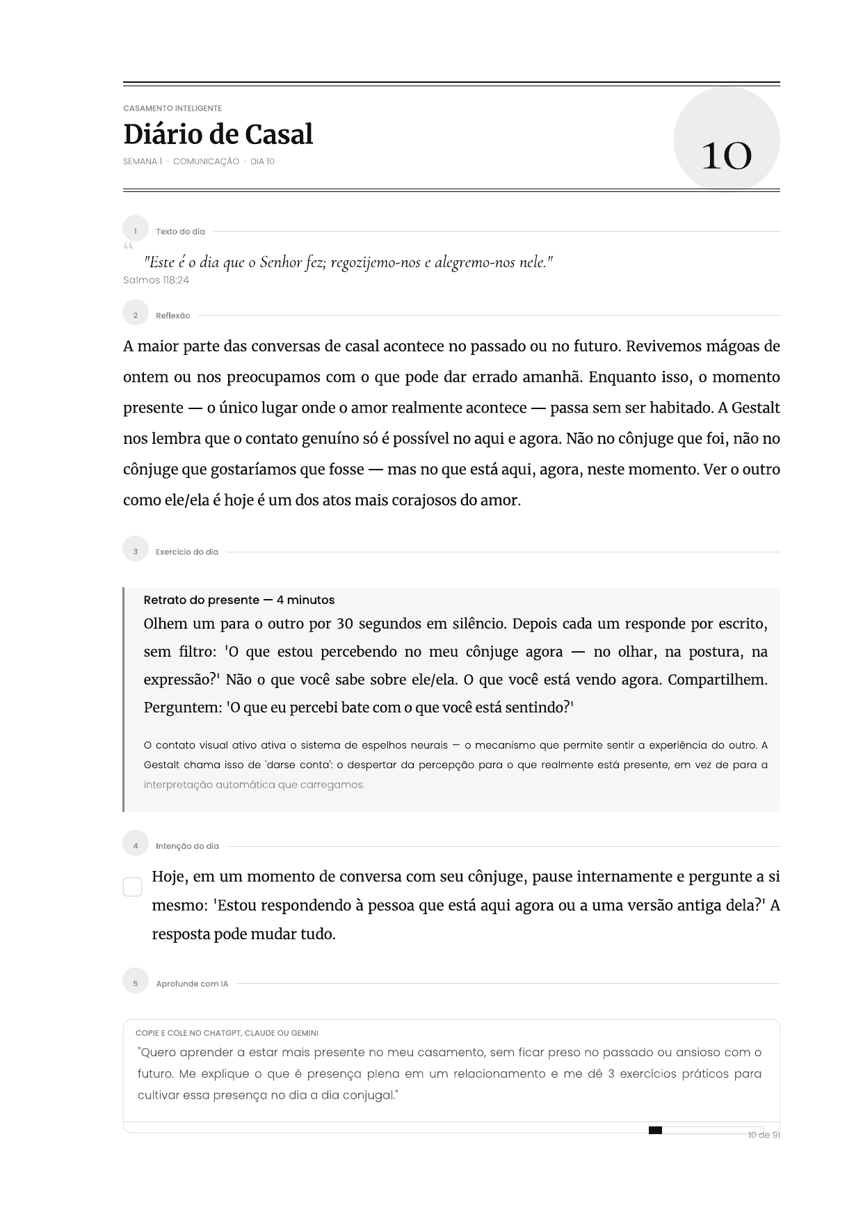 Página interna frente do Diário de Casal — Dia 10